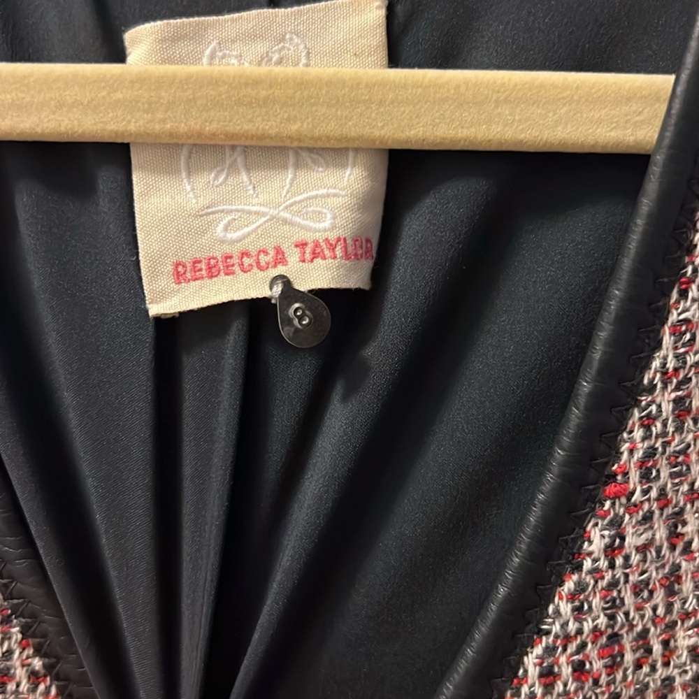 Rebecca Taylor Leather Trim Asymmetrical Zip Moto Blazer Jacket - Picture 8 of 15